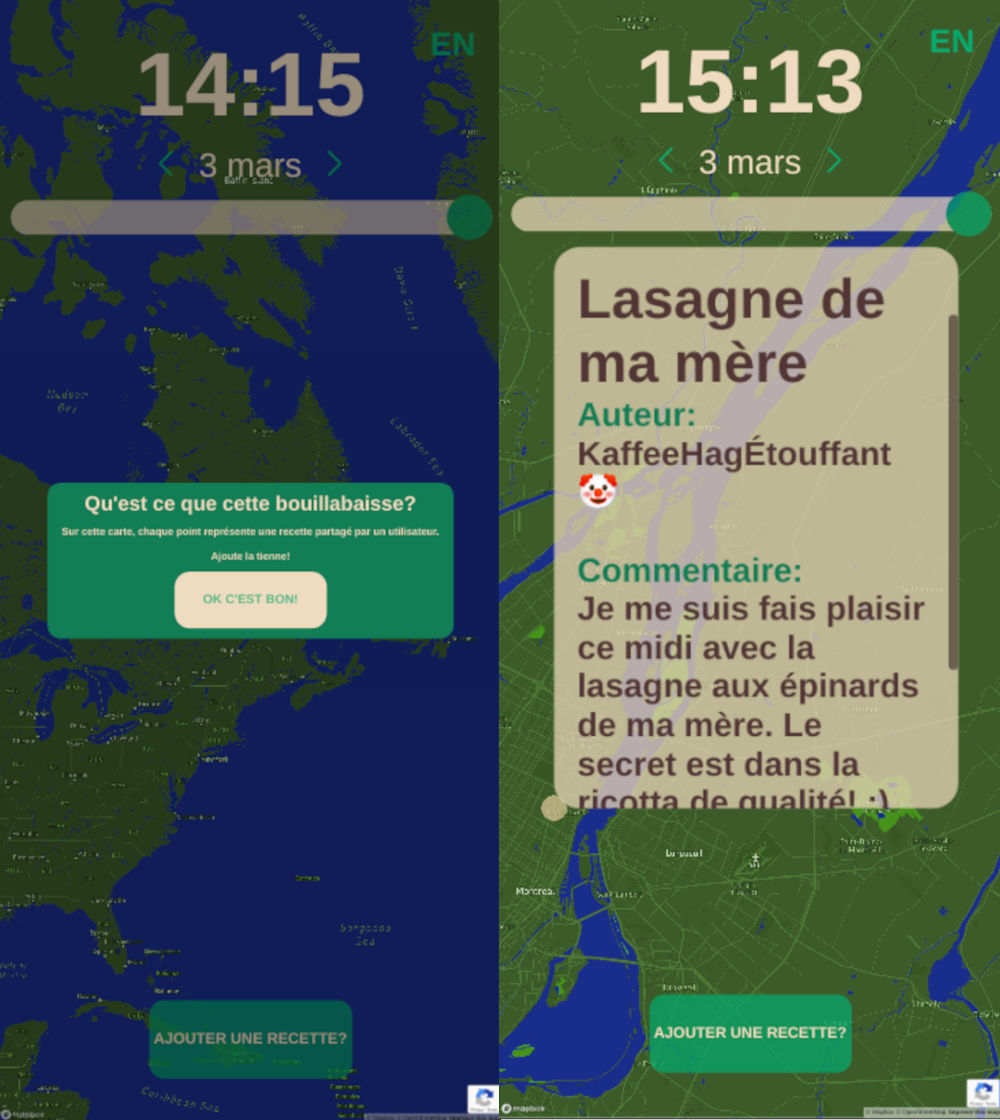 Screenshot of a web application showing a map and date