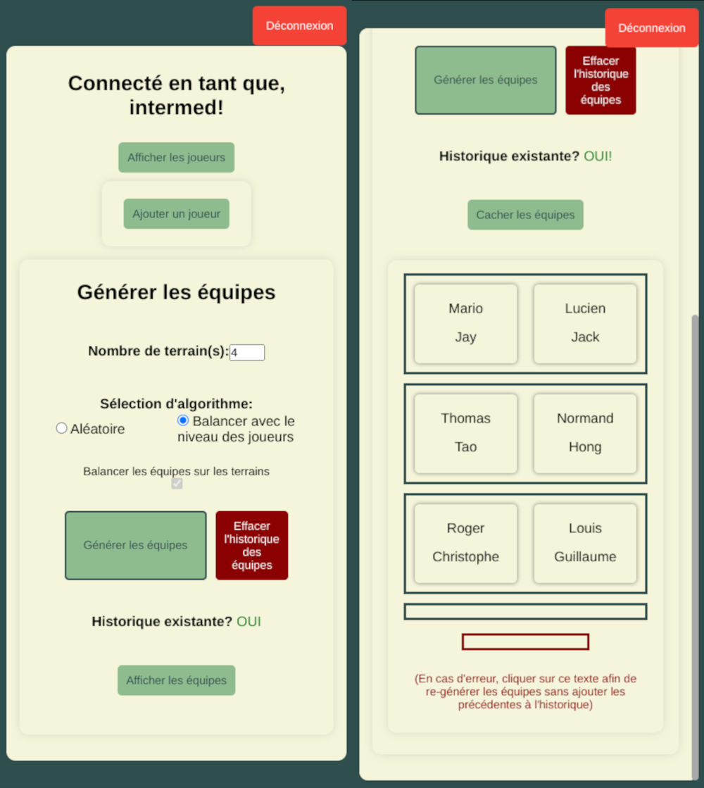 Screenshot of a web application team building and distribution