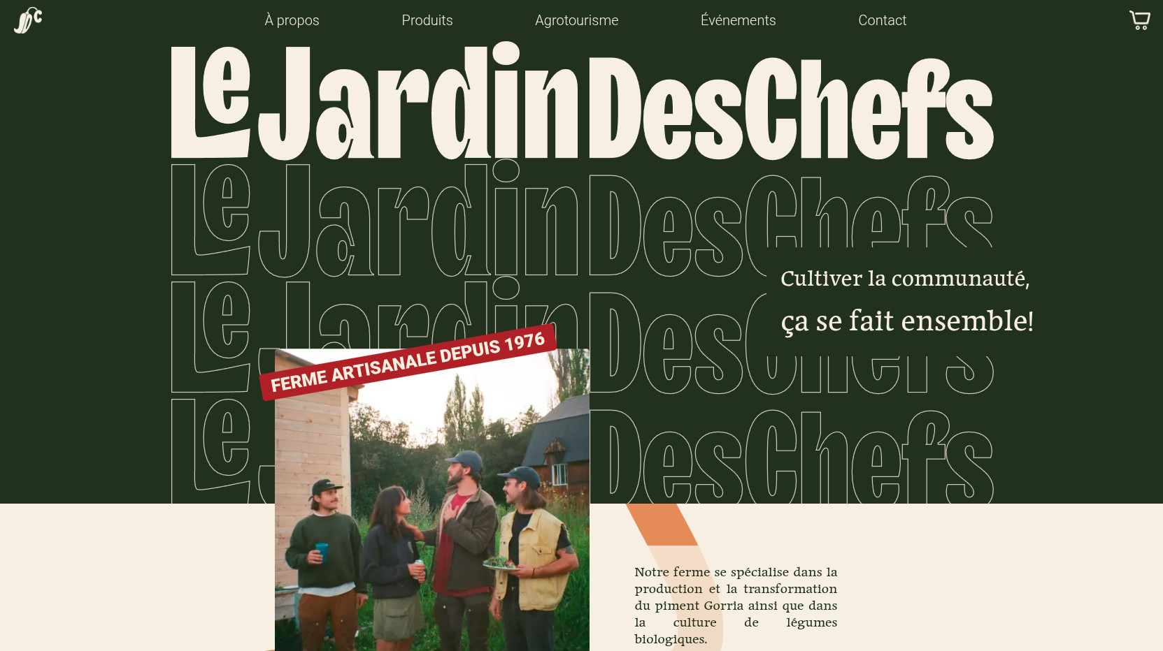 Capture d'écran du site web du Jardin des Chefs, ferme maraichère dans Charlevoix
