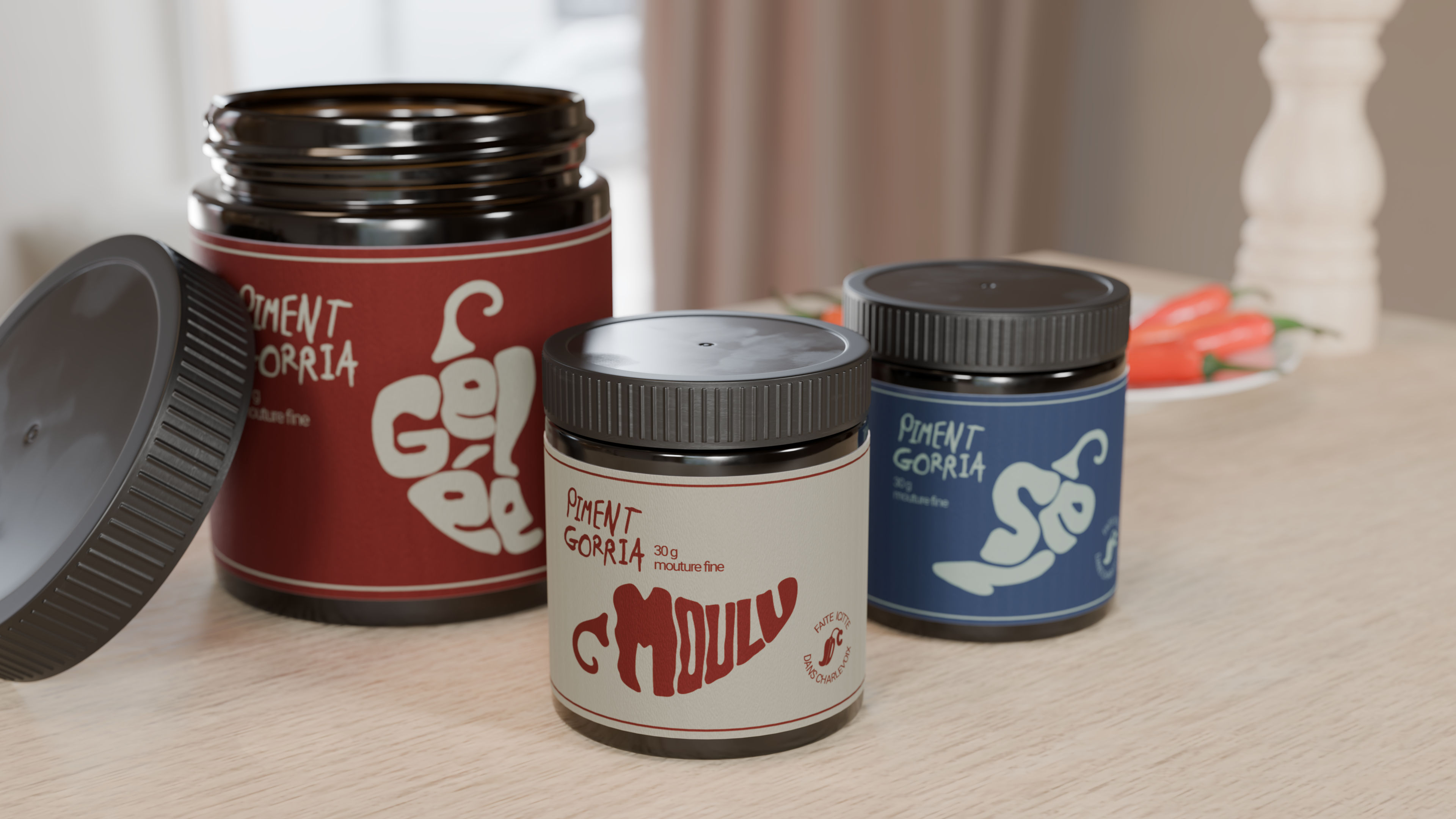 Rendu 3D des pots de produits
